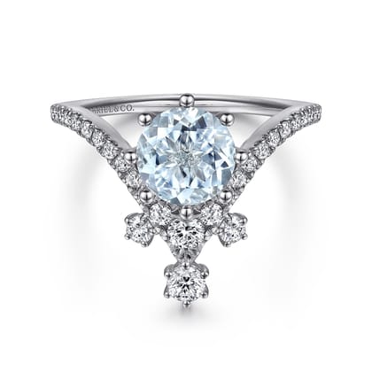 Royalty - 14K White Gold Chevron Aquamarine and Diamond Engagement Ring