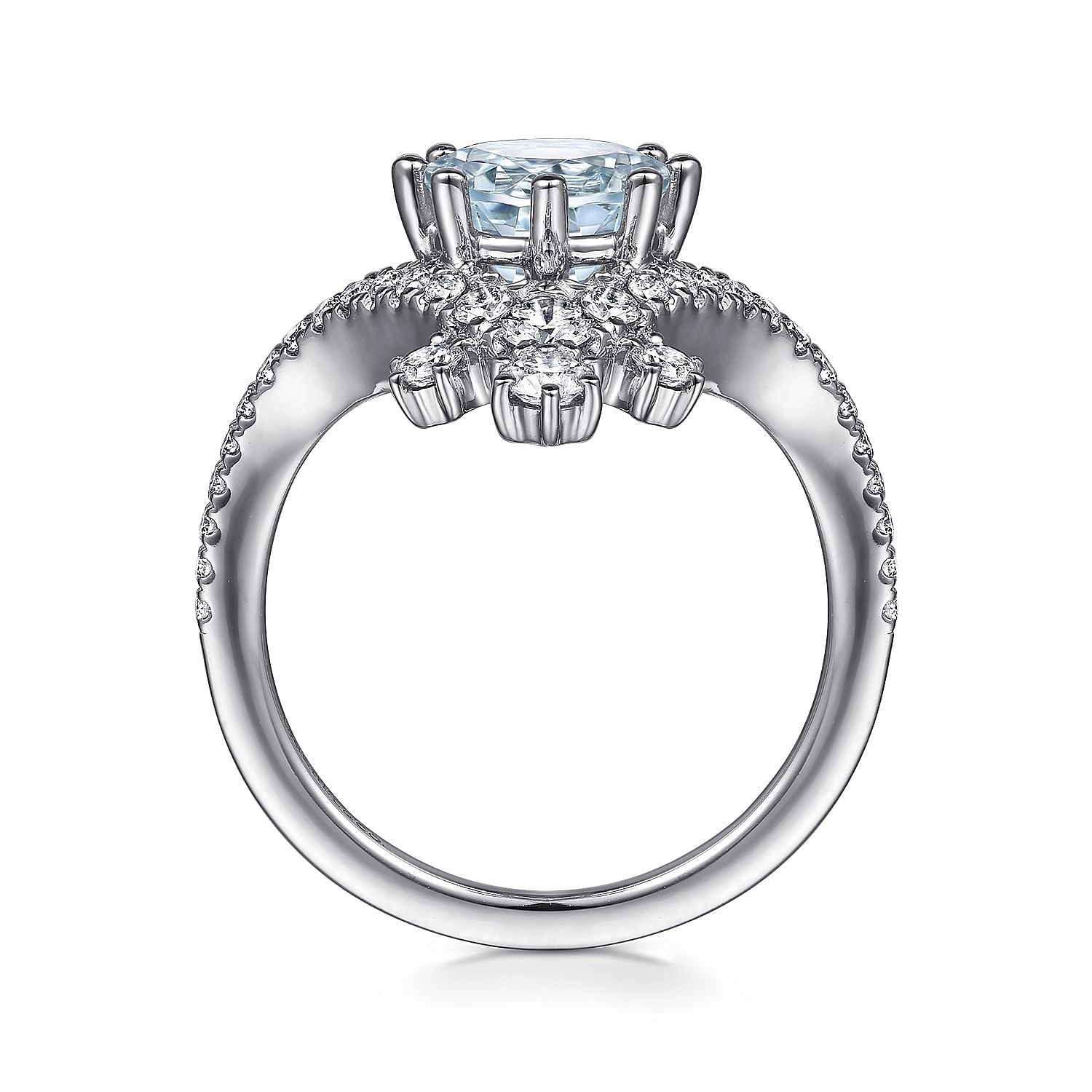 Royalty - 14K White Gold Chevron Aquamarine and Diamond Engagement Ring