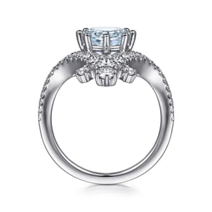 Royalty - 14K White Gold Chevron Aquamarine and Diamond Engagement Ring