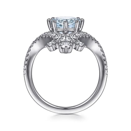 Royalty - 14K White Gold Chevron Aquamarine and Diamond Engagement Ring