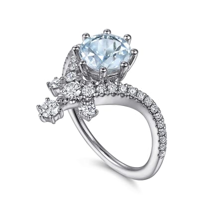 Royalty - 14K White Gold Chevron Aquamarine and Diamond Engagement Ring
