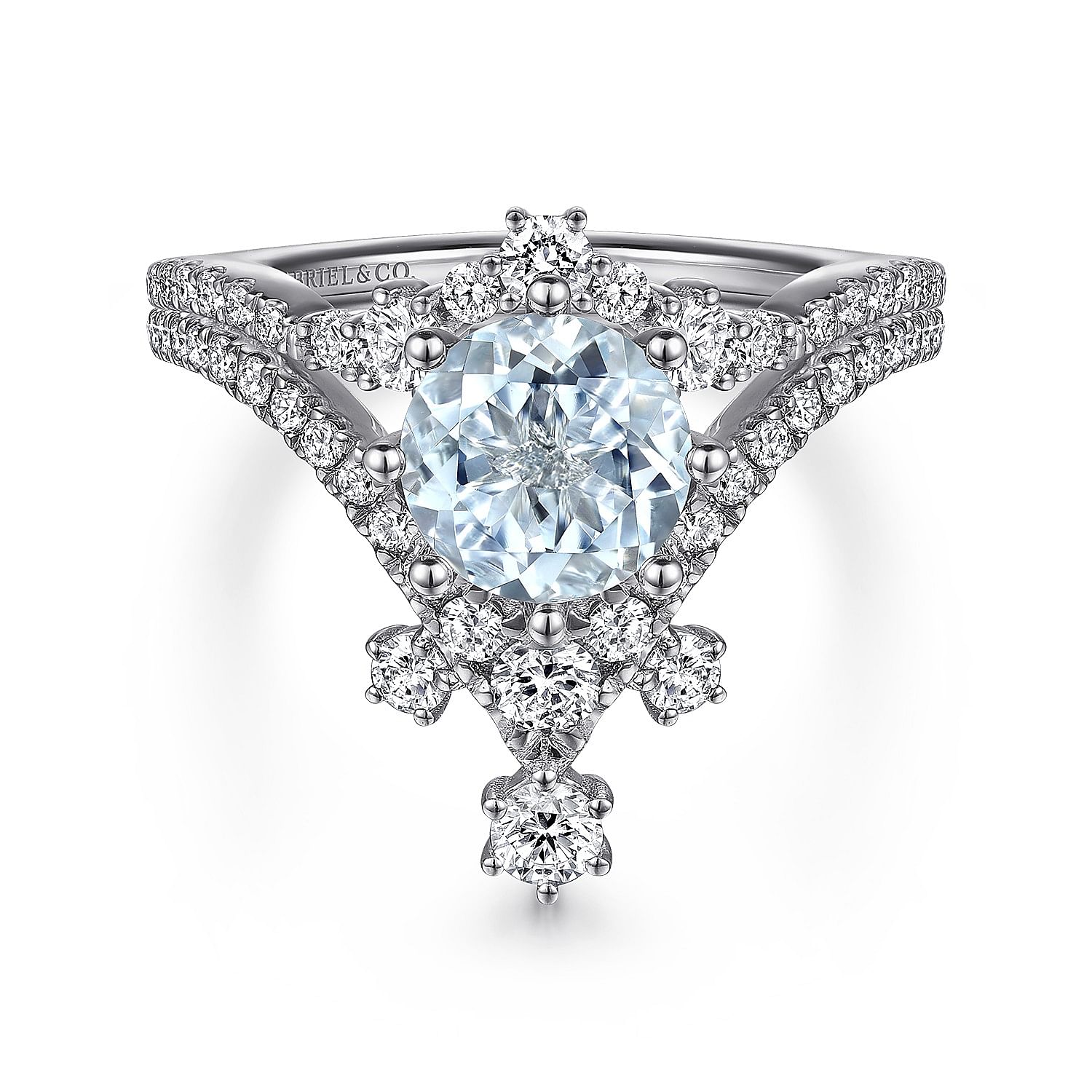 Royalty - 14K White Gold Chevron Aquamarine and Diamond Engagement Ring
