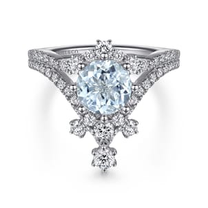 Royalty - 14K White Gold Chevron Aquamarine and Diamond Engagement Ring