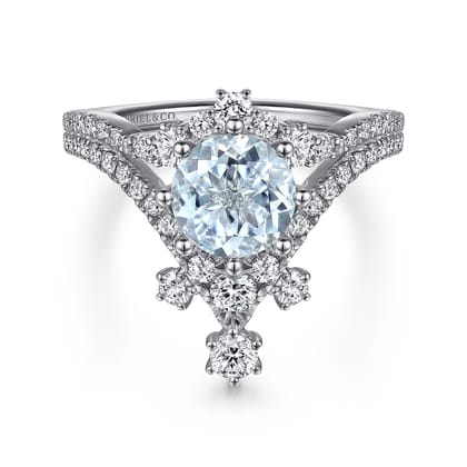 Royalty - 14K White Gold Chevron Aquamarine and Diamond Engagement Ring
