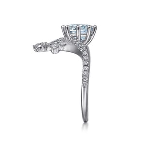 Royalty - 14K White Gold Chevron Aquamarine and Diamond Engagement Ring