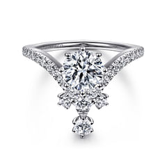 Royalty - 14K White Gold Round V Shape Diamond Engagement Ring