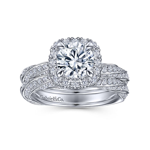 Rue - 14K White Gold Cushion Halo Round Diamond Engagement Ring - 0.62 ct - Shot 4