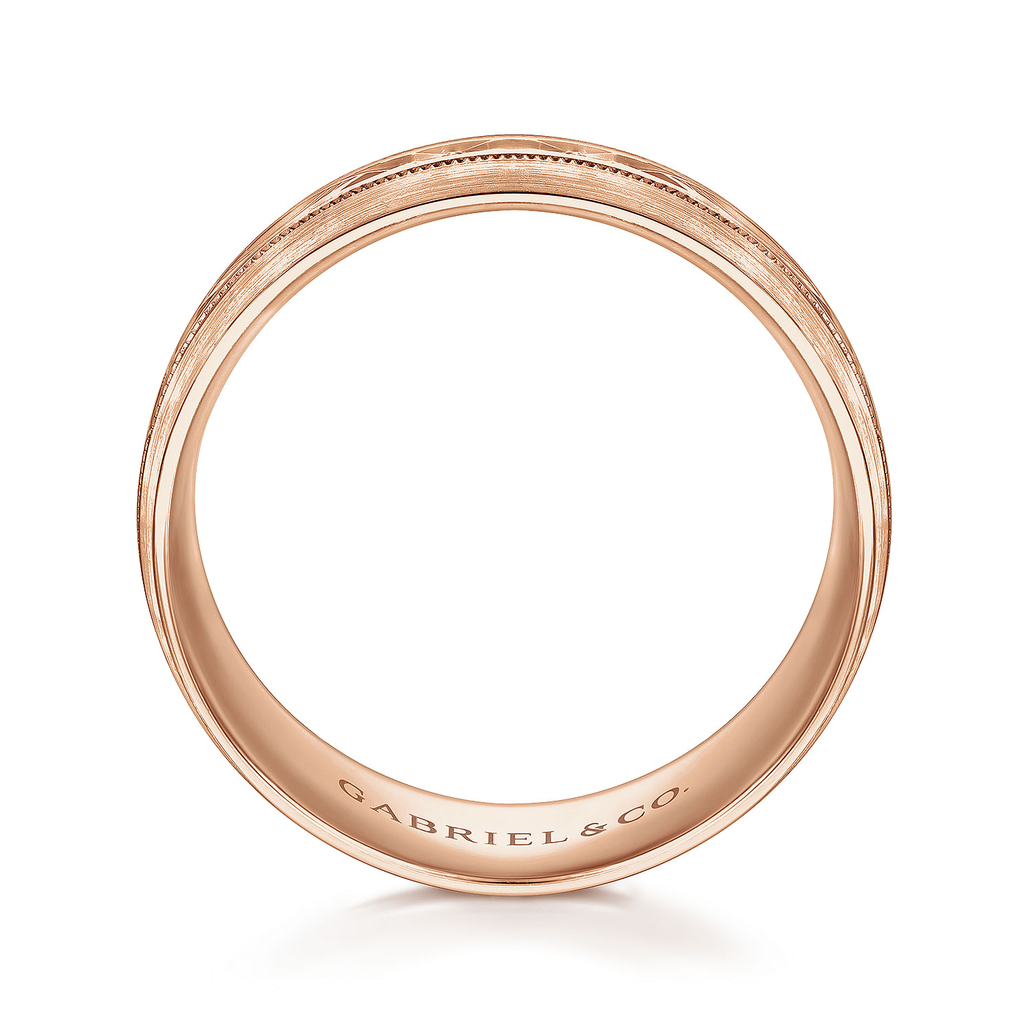 Russell - 14K Rose Gold 8mm - Engraved Men's Wedding Band in Satin Finish
