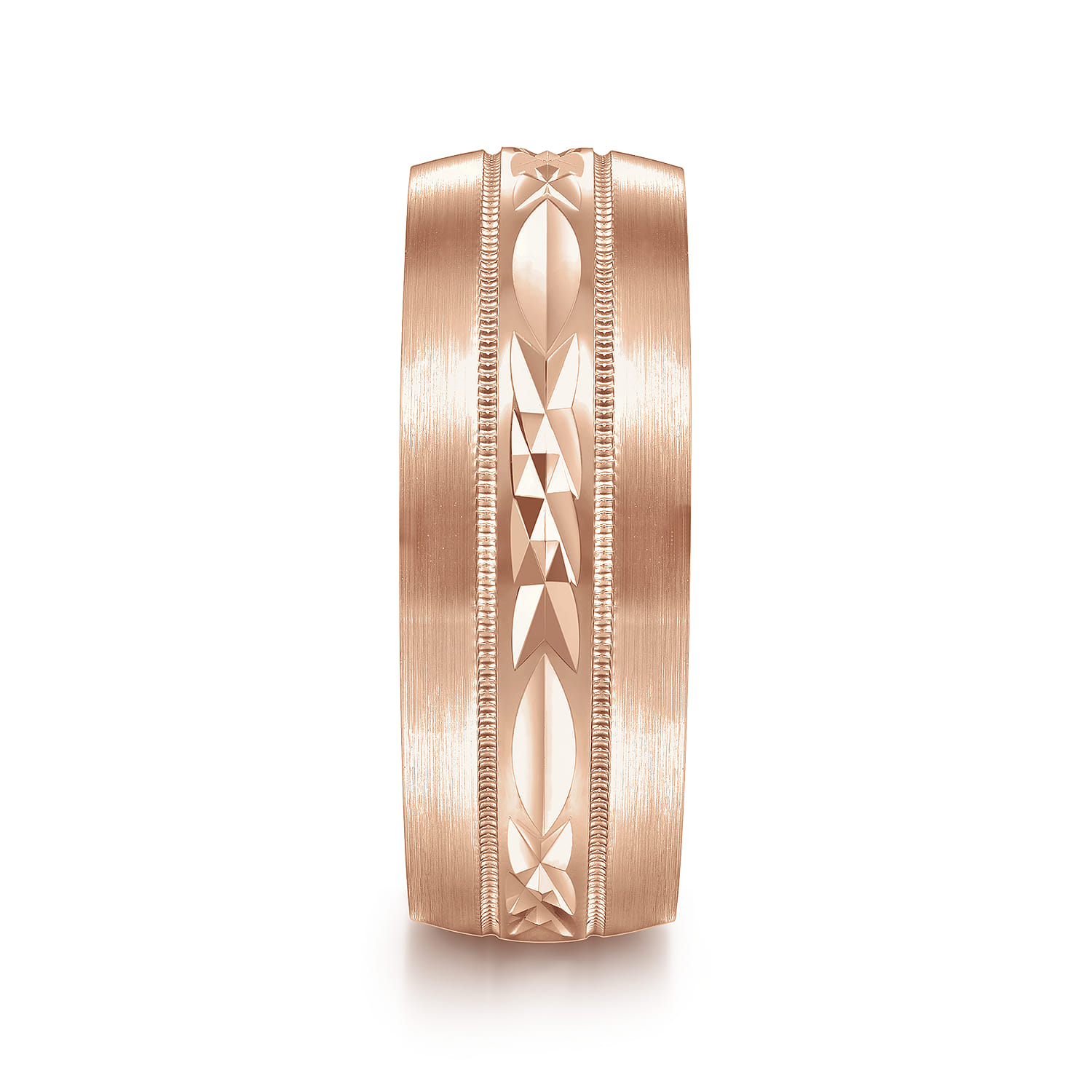 Russell - 14K Rose Gold 8mm - Engraved Men's Wedding Band in Satin Finish - Shot 4