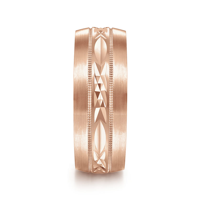 Russell - 14K Rose Gold 8mm - Engraved Men's Wedding Band in Satin Finish - Shot 4
