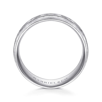 Russell - 14K White Gold 8mm - Engraved Men's Wedding Band in Satin Finish