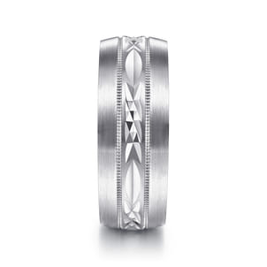 Russell - 14K White Gold 8mm - Engraved Men's Wedding Band in Satin Finish