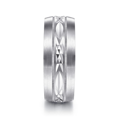 Russell - 14K White Gold 8mm - Engraved Men's Wedding Band in Satin Finish