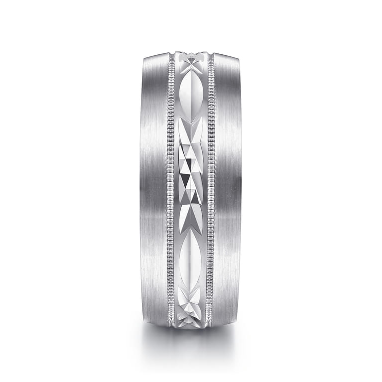 Russell - 14K White Gold 8mm - Engraved Men's Wedding Band in Satin Finish - Shot 4