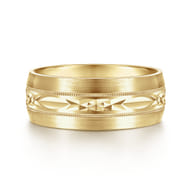 Russell - 14K Yellow Gold 8mm - Engraved Men's Wedding Band in Satin Finish