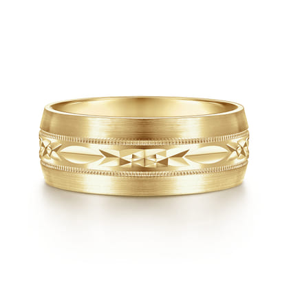 Russell - 14K Yellow Gold 8mm - Engraved Men's Wedding Band in Satin Finish