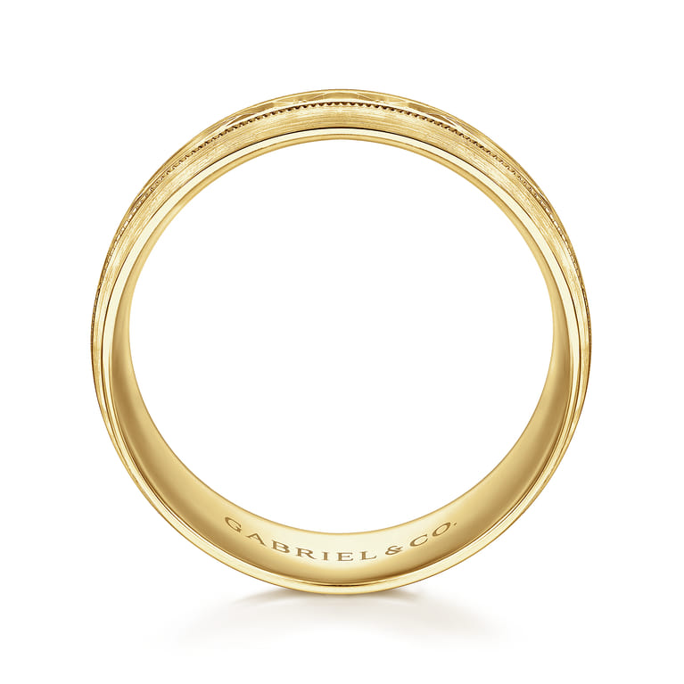 Russell - 14K Yellow Gold 8mm - Engraved Men's Wedding Band in Satin Finish - Shot 2