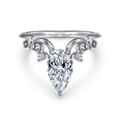 Russo - 14K White Gold Pear Shape Chevron Engagement Ring