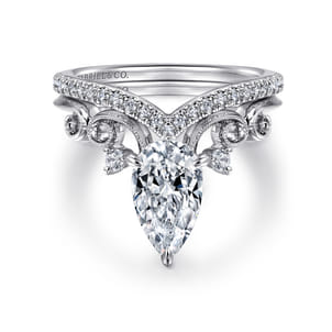 Russo - 14K White Gold Pear Shape Chevron Engagement Ring
