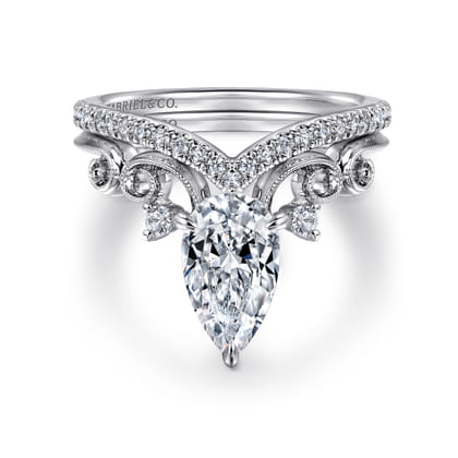 Russo - 14K White Gold Pear Shape Chevron Engagement Ring