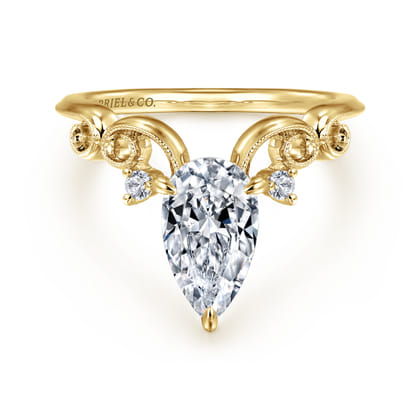 Russo - 14K Yellow Gold Pear Shape Chevron Engagement Ring