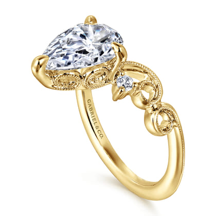 Russo - 14K Yellow Gold Pear Shape Chevron Engagement Ring
