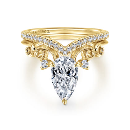 Russo - 14K Yellow Gold Pear Shape Chevron Engagement Ring