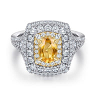Ryan - 14K White-Yellow Gold Oval Yellow Sapphire and Diamond Triple Halo Engagement Ring