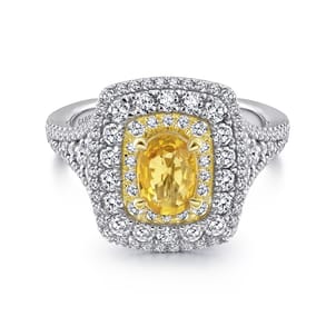 Ryan - 14K White-Yellow Gold Oval Yellow Sapphire and Diamond Triple Halo Engagement Ring