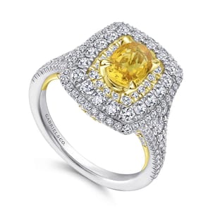 Ryan - 14K White-Yellow Gold Oval Yellow Sapphire and Diamond Triple Halo Engagement Ring