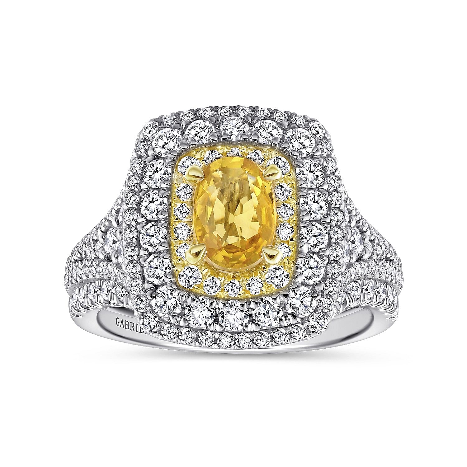 Ryan - 14K White-Yellow Gold Oval Yellow Sapphire and Diamond Triple Halo Engagement Ring
