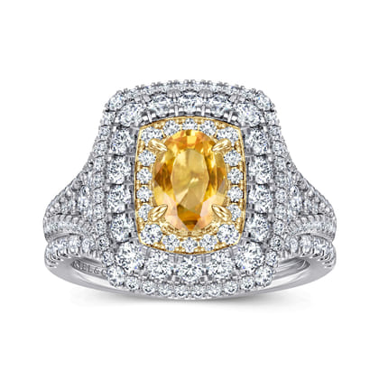 Ryan - 14K White-Yellow Gold Oval Yellow Sapphire and Diamond Triple Halo Engagement Ring
