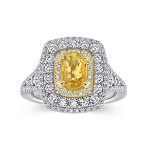 Ryan - 14K White-Yellow Gold Oval Yellow Sapphire and Diamond Triple Halo Engagement Ring