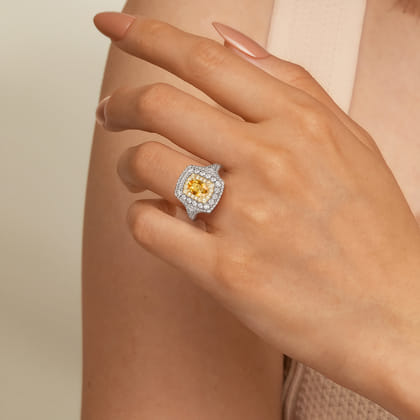 Ryan - 14K White-Yellow Gold Oval Yellow Sapphire and Diamond Triple Halo Engagement Ring