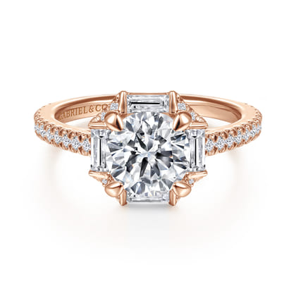 Ryland - 14K Rose Gold Octagonal Halo Round Diamond Engagement Ring