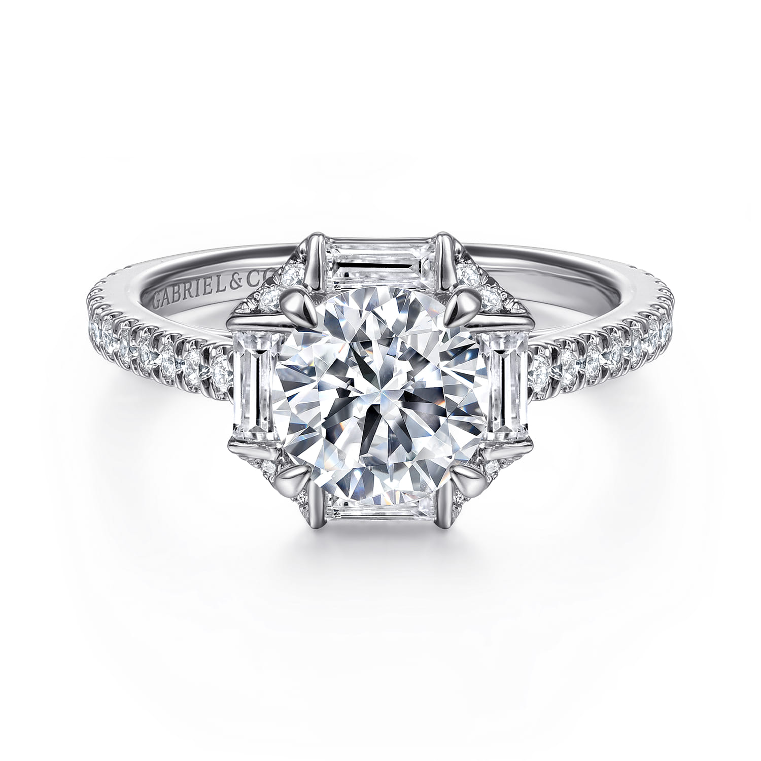 Ryland - 14K White Gold Octagonal Halo Round Diamond Engagement Ring