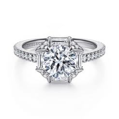 Ryland - 14K White Gold Octagonal Halo Round Diamond Engagement Ring