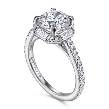 Ryland - 14K White Gold Octagonal Halo Round Diamond Engagement Ring