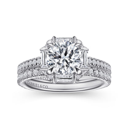 Ryland - 14K White Gold Octagonal Halo Round Diamond Engagement Ring
