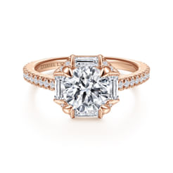 18K Rose Gold Octagonal Halo Round Diamond Engagement Ring