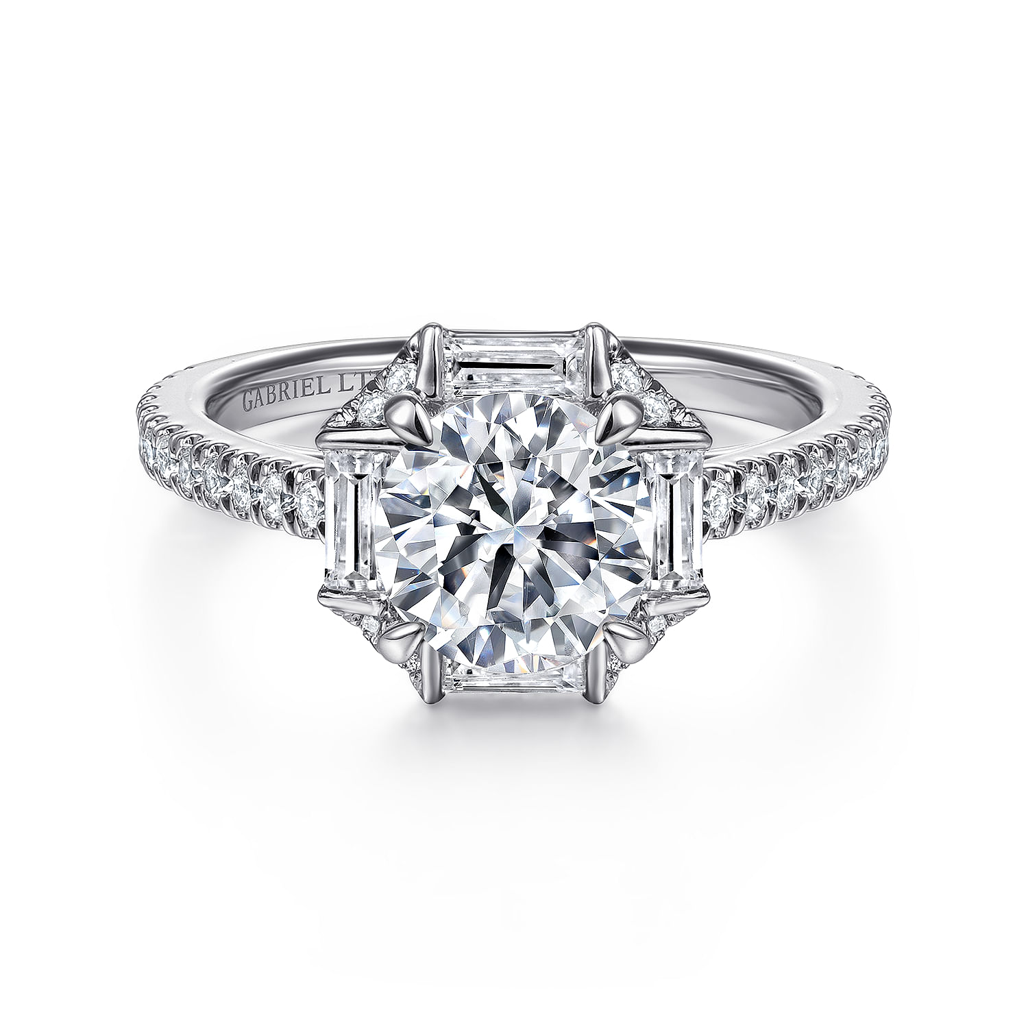 Ryland - 18K White Gold Octagonal Halo Round Diamond Engagement Ring