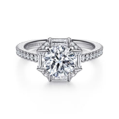 18K White Gold Octagonal Halo Round Diamond Engagement Ring