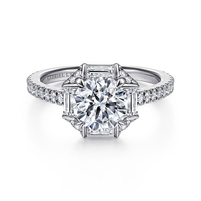 Ryland - 18K White Gold Octagonal Halo Round Diamond Engagement Ring