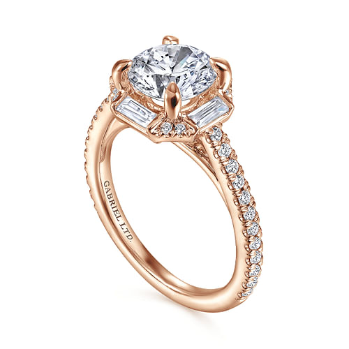 Ryland - 18k Rose Gold Octagonal Halo Round Diamond Engagement Ring - 0.57 ct - Shot 3