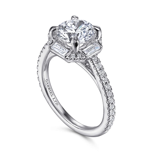 Ryland - 18k White Gold Octagonal Halo Round Diamond Engagement Ring - 0.55 ct - Shot 3