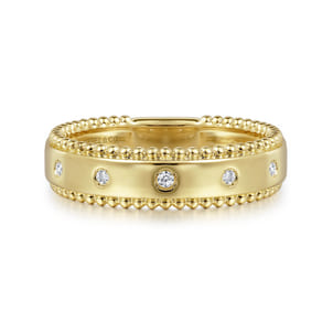 STACKABLES - 14K Yellow Gold Bujukan Diamond Bezel Wide Stackable Ladies Ring