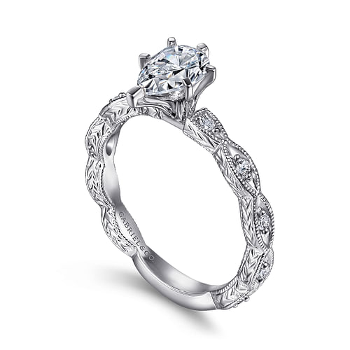 Sadie - 14K White Gold Pear Shape Diamond Engagement Ring - 0.12 ct - Shot 3