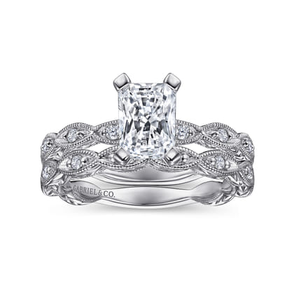 Sadie - 14K White Gold Rectangular Radiant Cut Diamond Engagement Ring