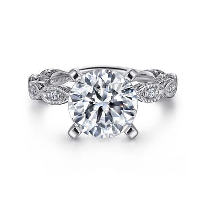 Sadie - 14K White Gold Twisted Round Diamond Engagement Ring