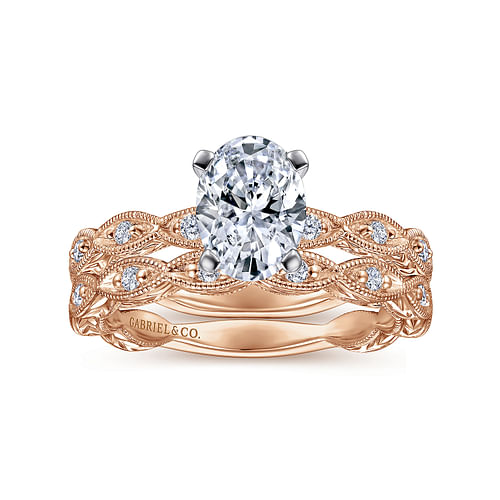 Sadie - 14K White-Rose Gold Oval Diamond Engagement Ring - 0.12 ct - Shot 4